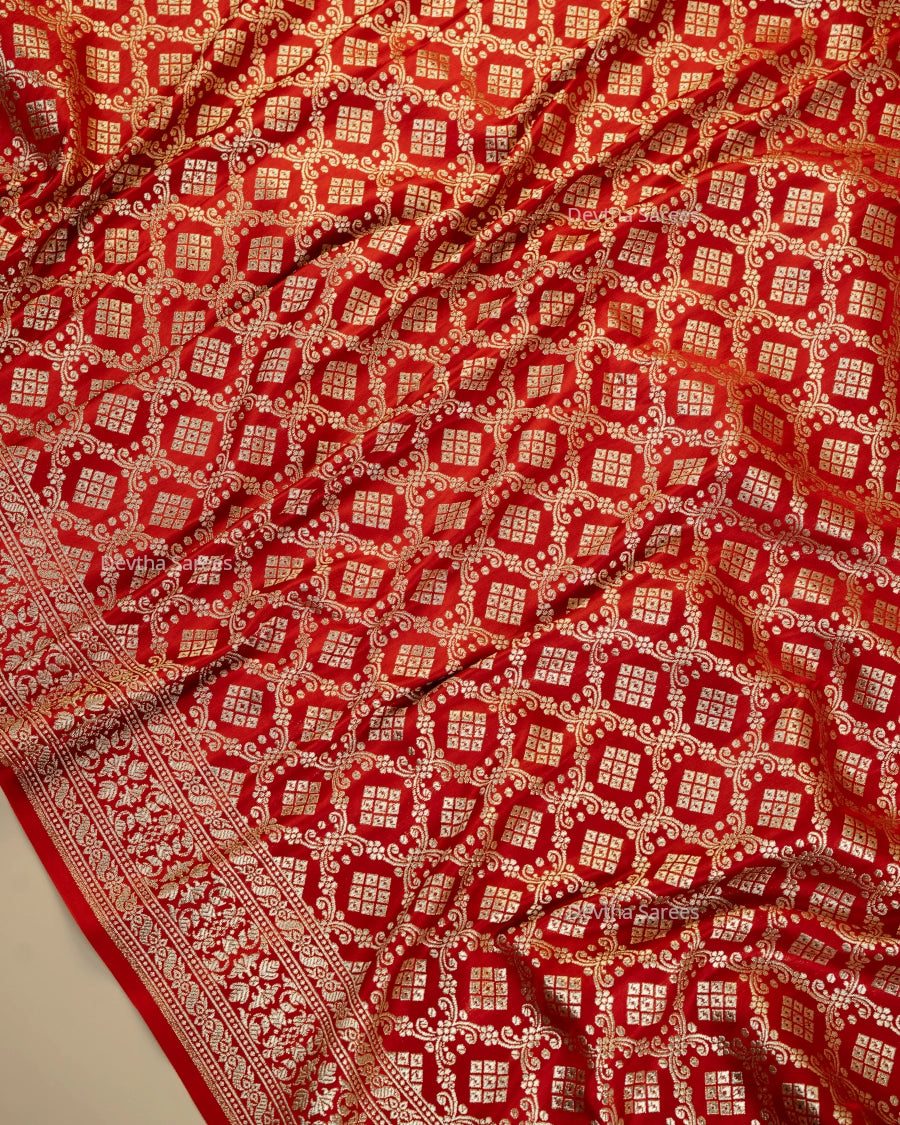 Red Premium Banarasi Katan Brocade Silk Saree (D3)