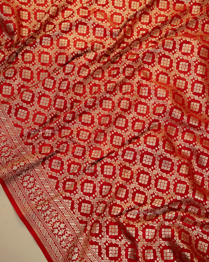Red Premium Banarasi Katan Brocade Silk Saree (D3)
