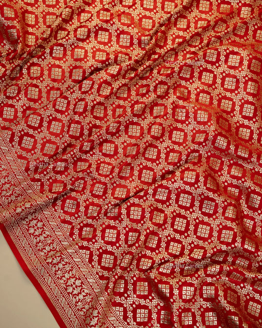Red Premium Banarasi Katan Brocade Silk Saree (D3)