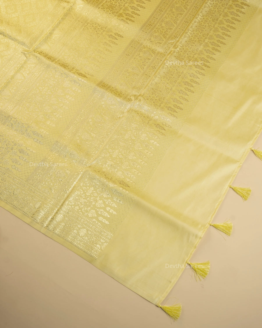 Lemon Yellow Premium Banarasi Katan Brocade Silk Saree (D10)