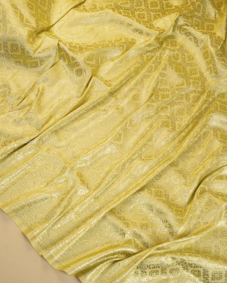 Lemon Yellow Premium Banarasi Katan Brocade Silk Saree (D10)