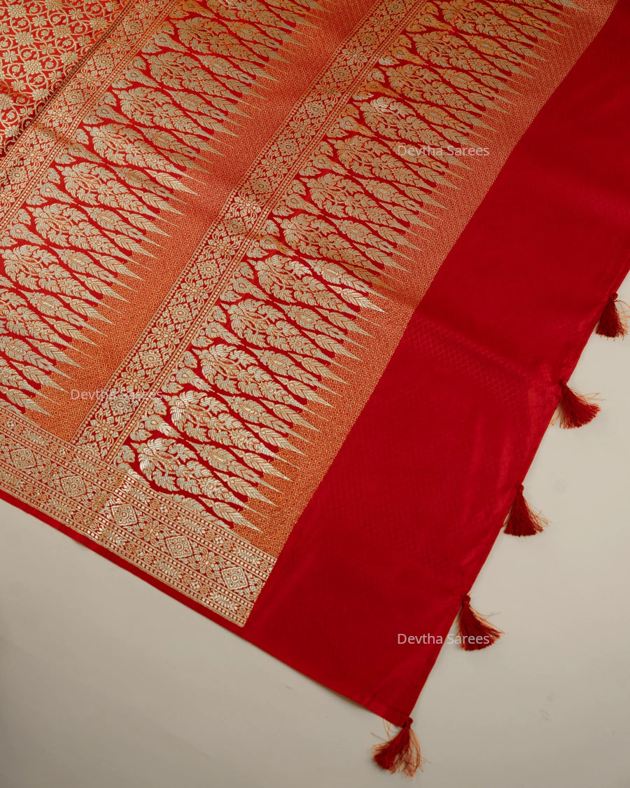 Red Premium Banarasi Katan Brocade Silk Saree (D1)