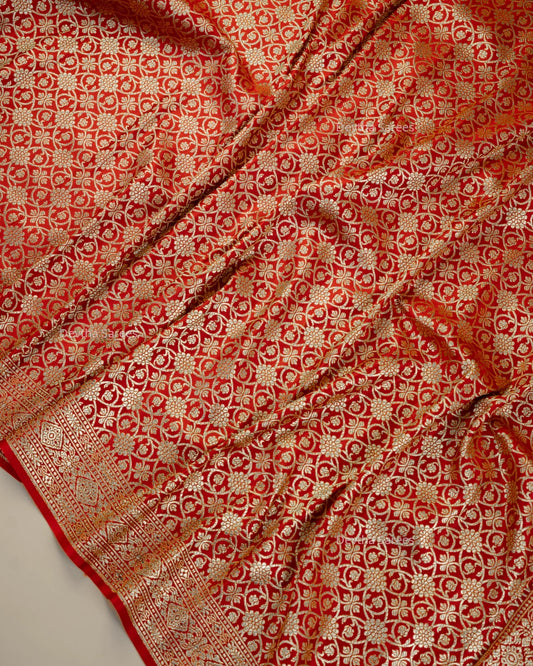 Red Premium Banarasi Katan Brocade Silk Saree (D1)