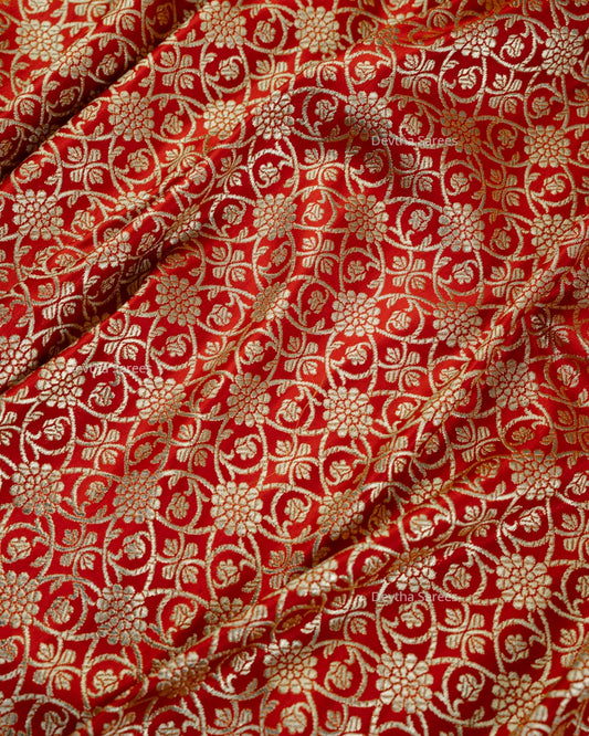 Red Premium Banarasi Katan Brocade Silk Saree (D1)
