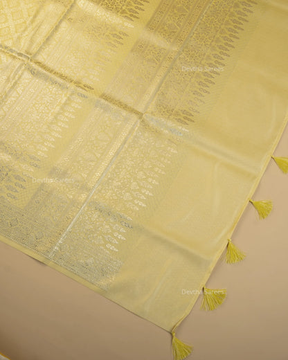 Pastel Lemon Yellow Premium Banarasi Katan Brocade Silk Saree (D10)