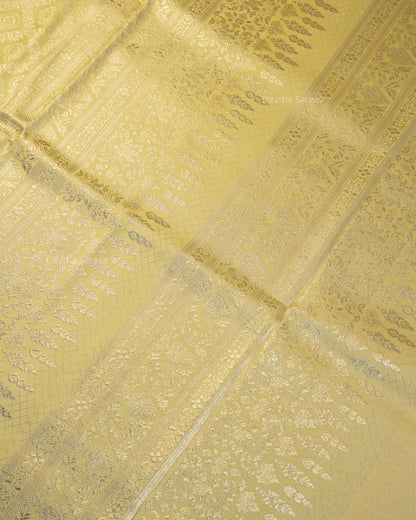 Pastel Lemon Yellow Premium Banarasi Katan Brocade Silk Saree (D10)