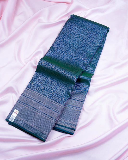Pure Handloom Kanchipuram Silk Saree with Traditional Stone Block Brocade