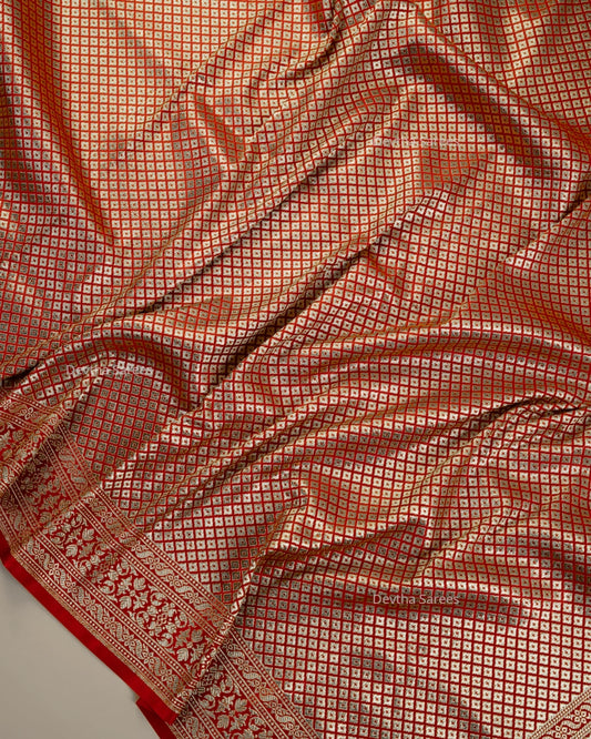 Red Premium Banarasi Katan Brocade Silk Saree (D22)