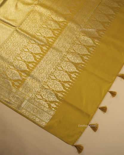 Mustard Yellow Premium Banarasi Katan Brocade Silk Saree (D26)