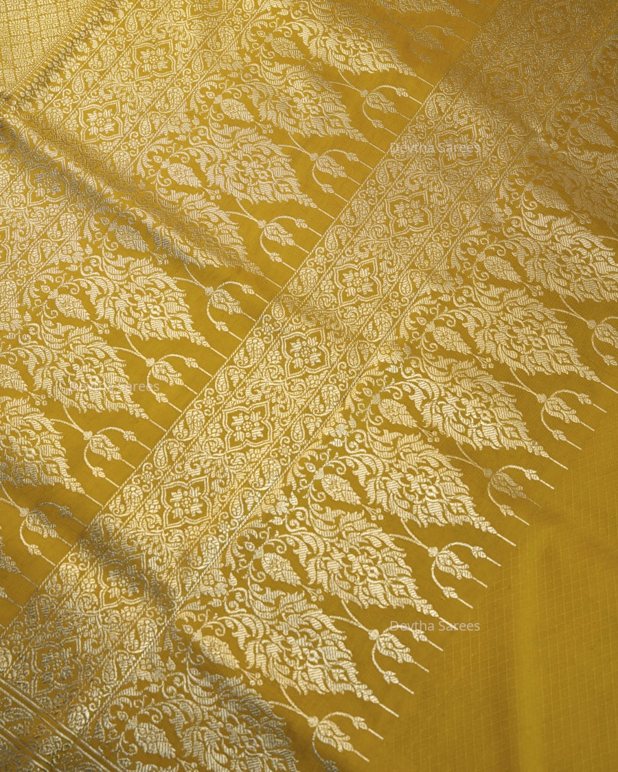 Mustard Yellow Premium Banarasi Katan Brocade Silk Saree (D26)