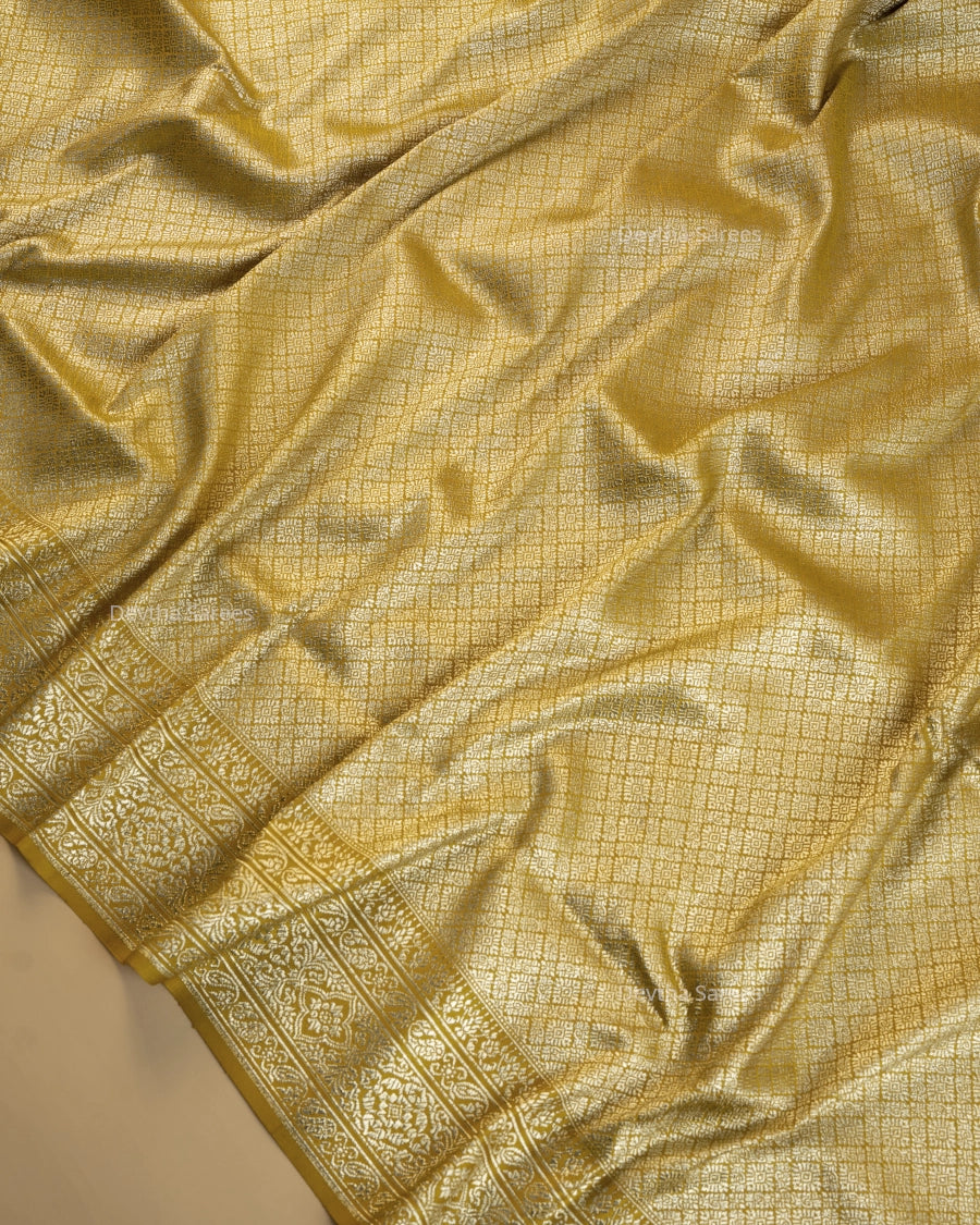 Mustard Yellow Premium Banarasi Katan Brocade Silk Saree (D26)