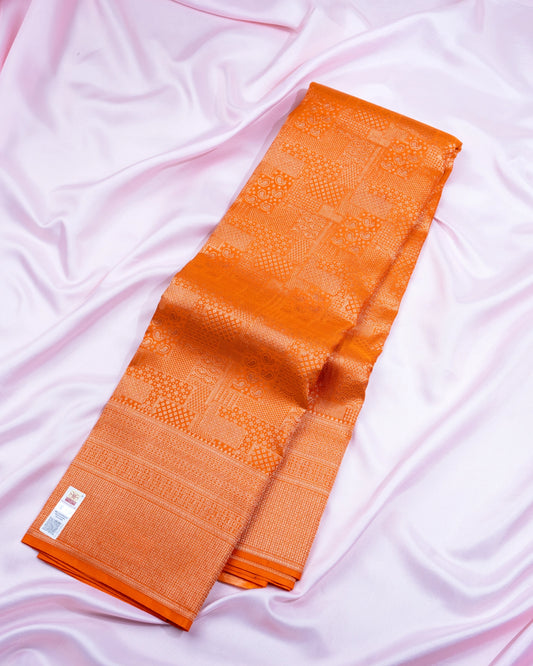 Pure Handloom Kanchipuram Silk Saree with Traditional Block Tile Brocade