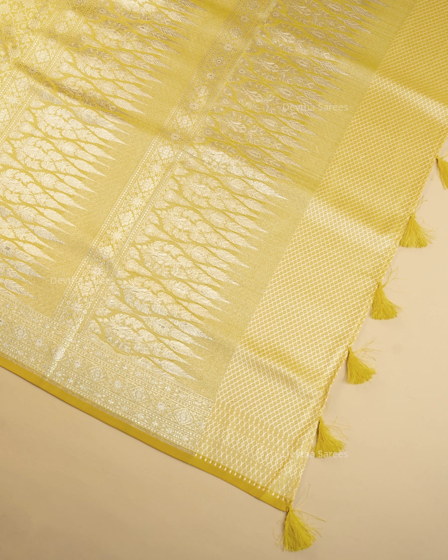 Lemon Yellow Premium Banarasi Katan Brocade Silk Saree (D1)