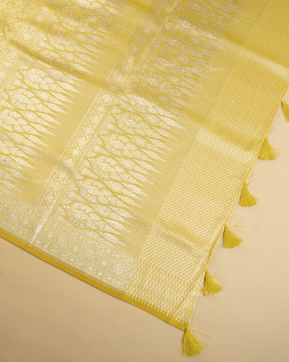 Lemon Yellow Premium Banarasi Katan Brocade Silk Saree (D1)