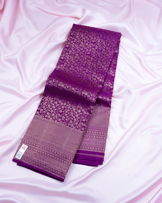 Pure Handloom Kanchipuram Silk Saree with Traditional Vine Brocade