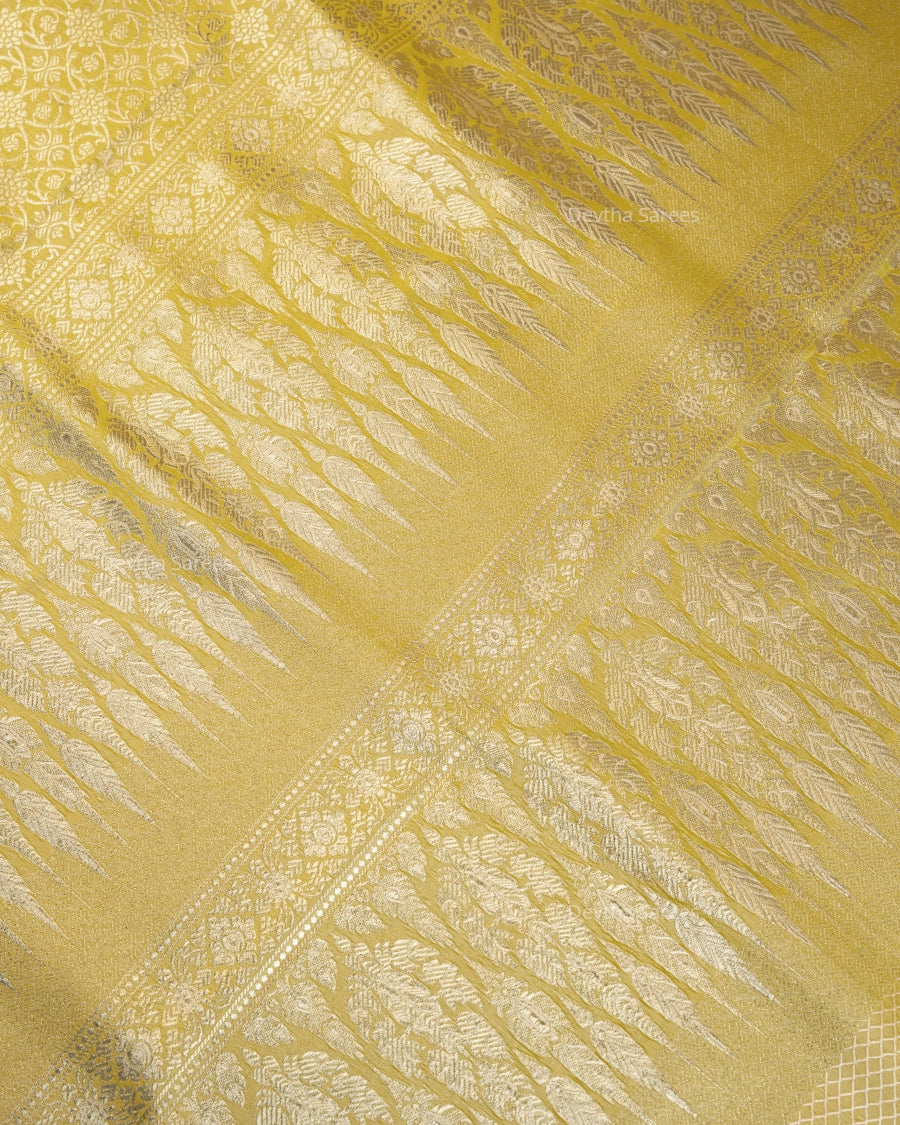 Lemon Yellow Premium Banarasi Katan Brocade Silk Saree (D1)