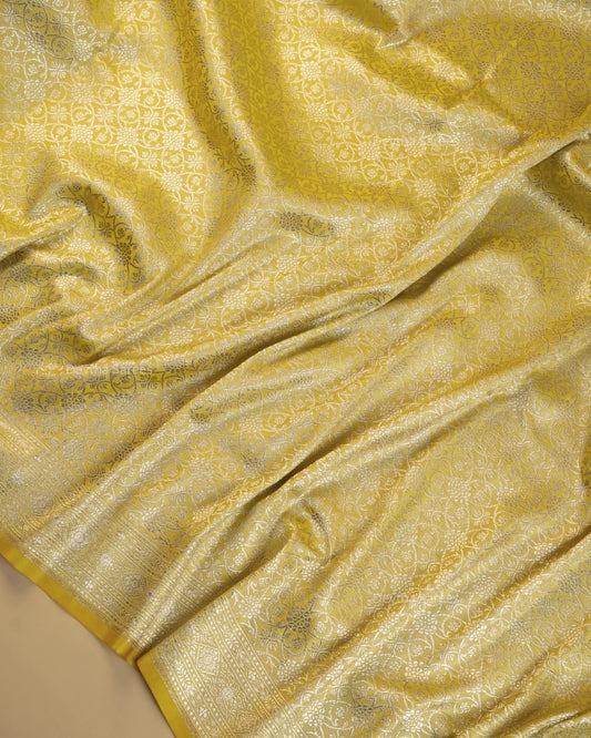 Lemon Yellow Premium Banarasi Katan Brocade Silk Saree (D1)