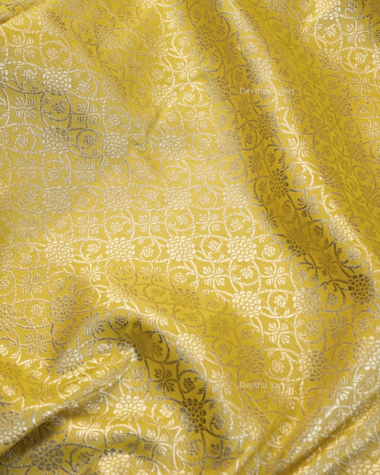 Lemon Yellow Premium Banarasi Katan Brocade Silk Saree (D1)