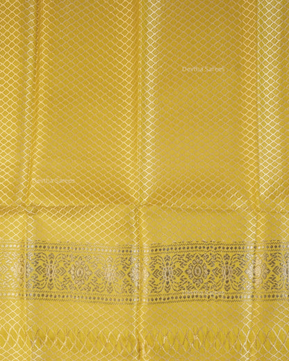 Lemon Yellow Premium Banarasi Katan Brocade Silk Saree (D1)