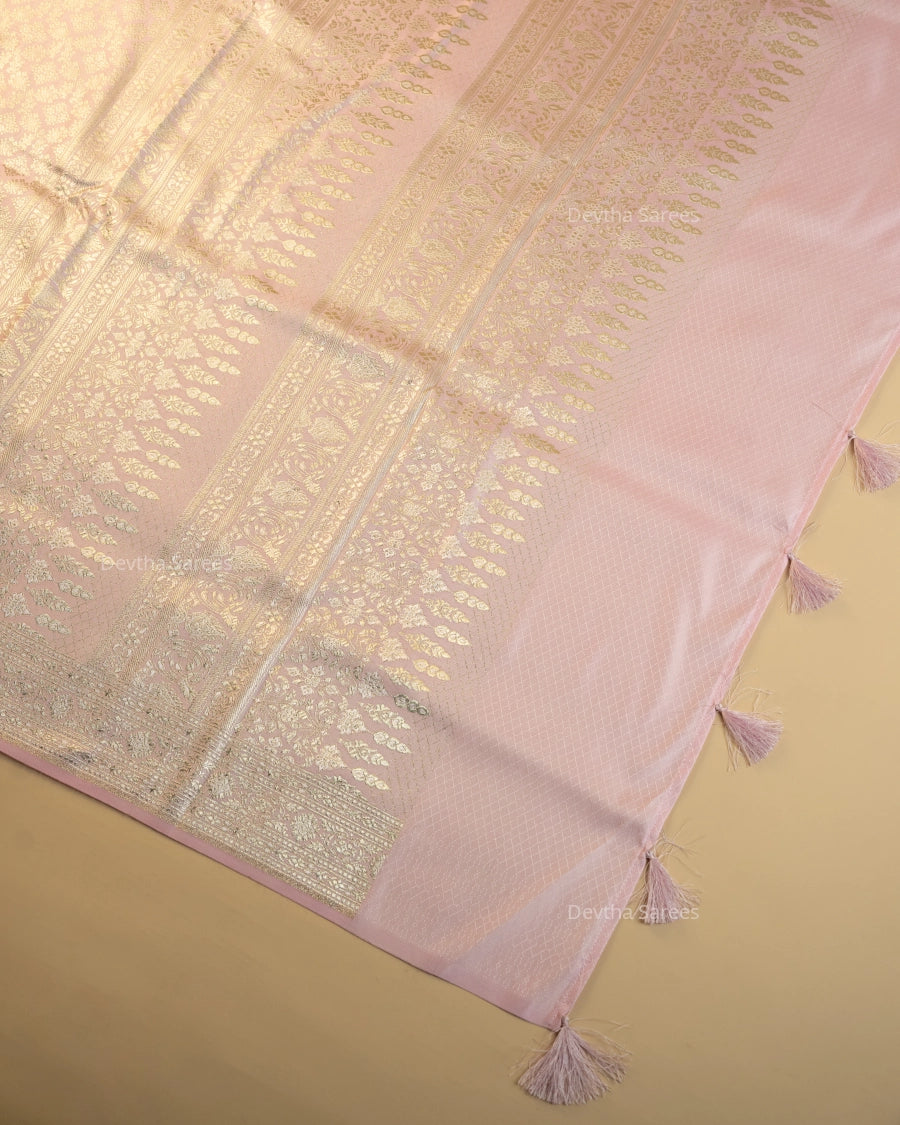 Pastel Pink Premium Banarasi Katan Brocade Silk Saree (D19)