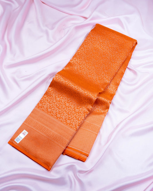 Pure Handloom Kanchipuram Silk Saree with Traditional Vine Bloom Brocade