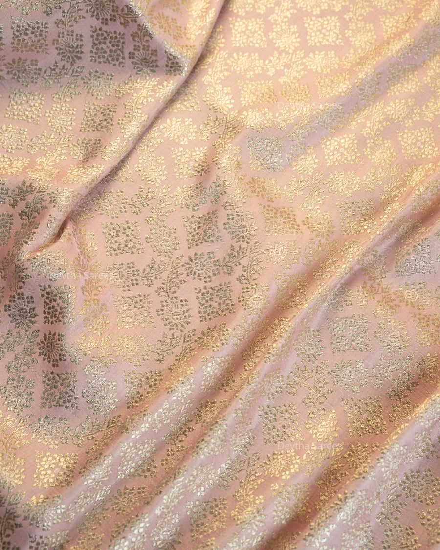 Pastel Pink Premium Banarasi Katan Brocade Silk Saree (D19)