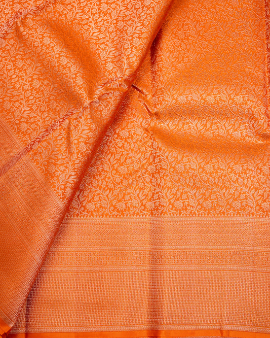 Pure Handloom Kanchipuram Silk Saree with Traditional Vine Bloom Brocade