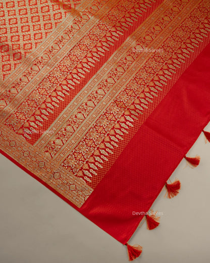 Red Premium Banarasi Katan Brocade Silk Saree (D10)