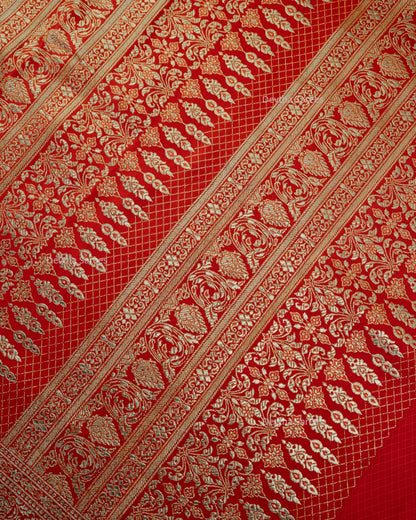 Red Premium Banarasi Katan Brocade Silk Saree (D10)