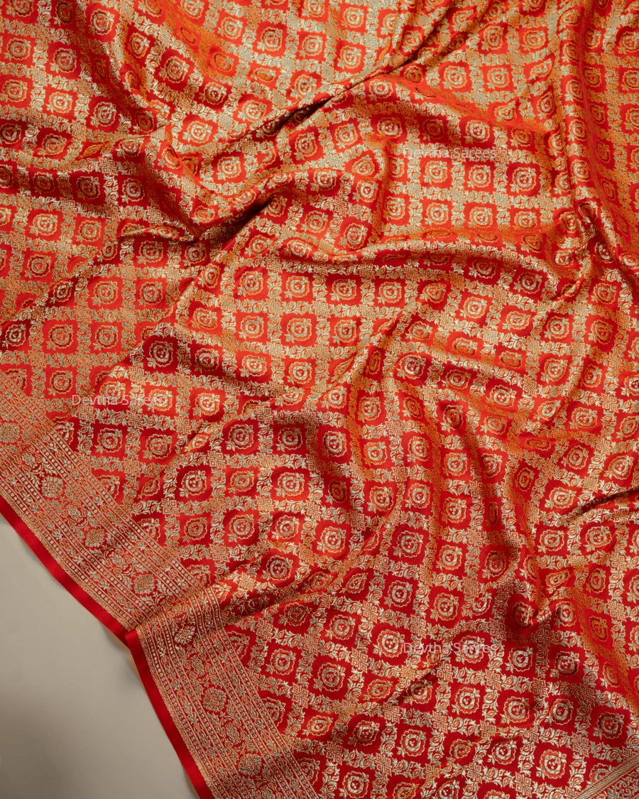 Red Premium Banarasi Katan Brocade Silk Saree (D10)