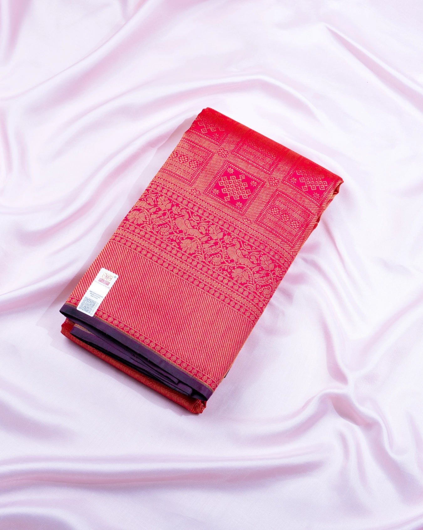 Pure Handloom Kanchipuram Silk Saree with Traditional Temple Kolam Brocade