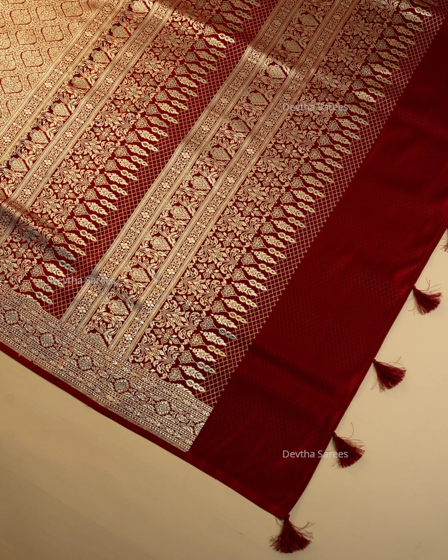 Maroon Premium Banarasi Katan Brocade Silk Saree (D16)