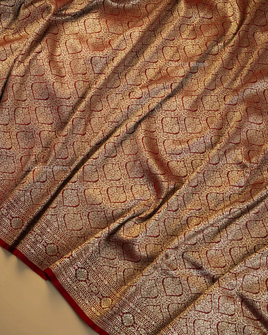 Maroon Premium Banarasi Katan Brocade Silk Saree (D16)