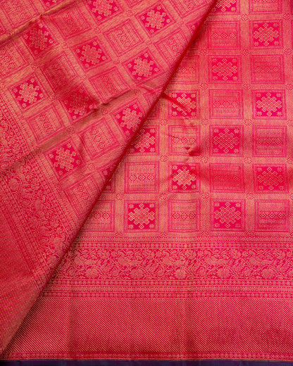 Pure Handloom Kanchipuram Silk Saree with Traditional Temple Kolam Brocade