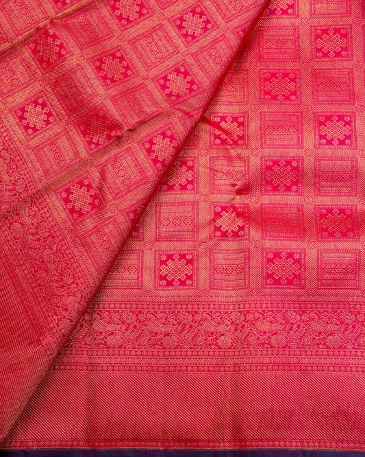 Pure Handloom Kanchipuram Silk Saree with Traditional Temple Kolam Brocade