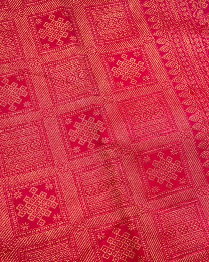 Pure Handloom Kanchipuram Silk Saree with Traditional Temple Kolam Brocade