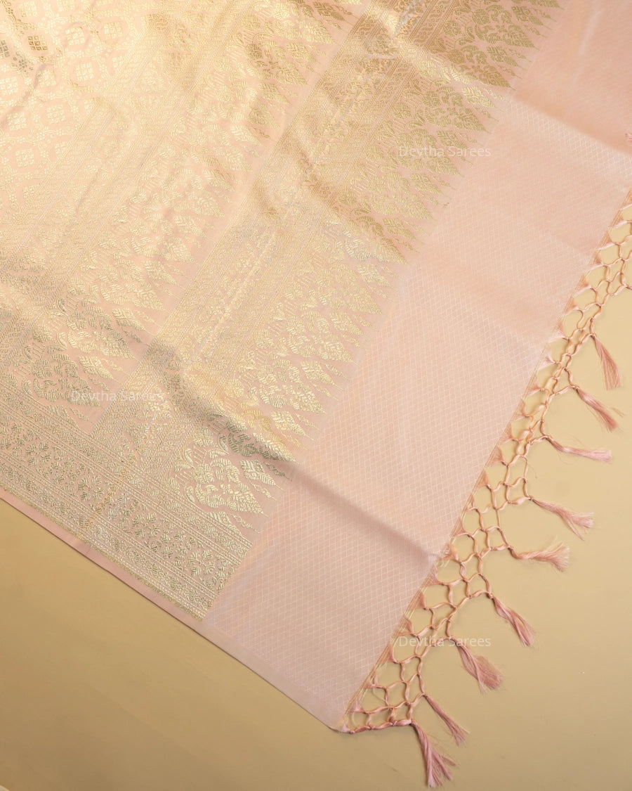 Baby Pink Premium Banarasi Katan Brocade Silk Saree (D3)