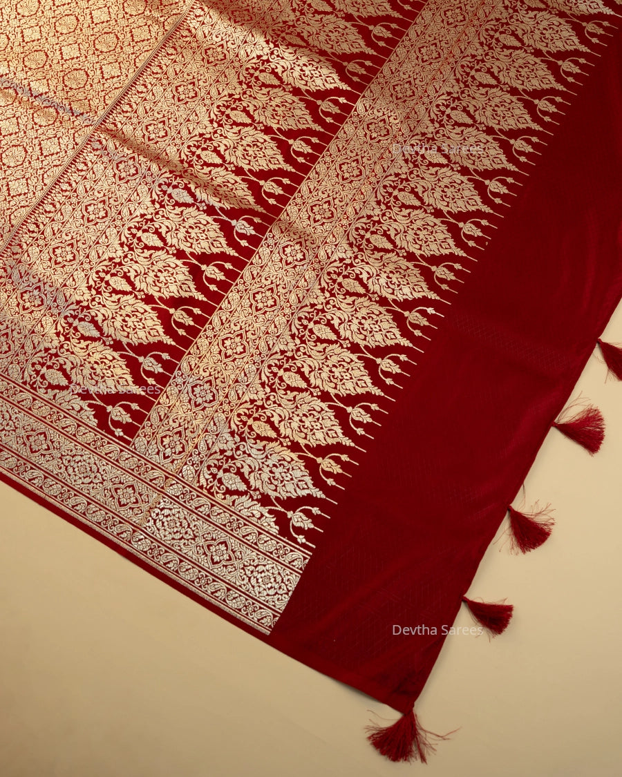 Maroon Premium Banarasi Katan Brocade Silk Saree (D27)