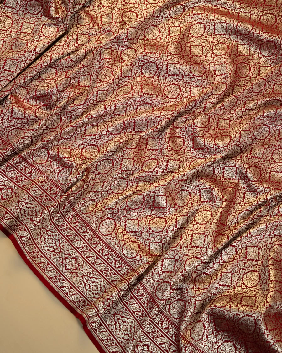 Maroon Premium Banarasi Katan Brocade Silk Saree (D27)