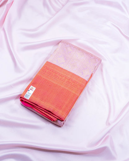Pure Handloom Contrast Kanchipuram Silk Saree with Traditional Temple Block Brocade
