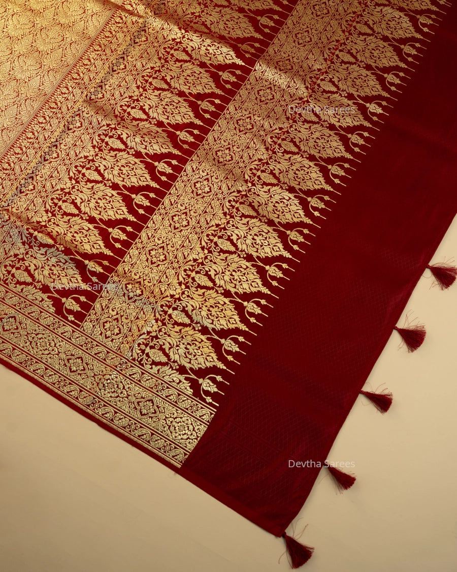 Maroon Premium Banarasi Katan Brocade Silk Saree (D28)