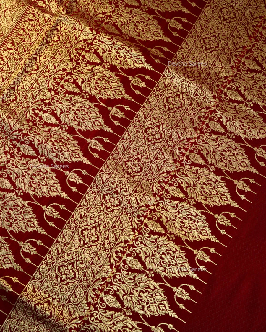 Maroon Premium Banarasi Katan Brocade Silk Saree (D28)