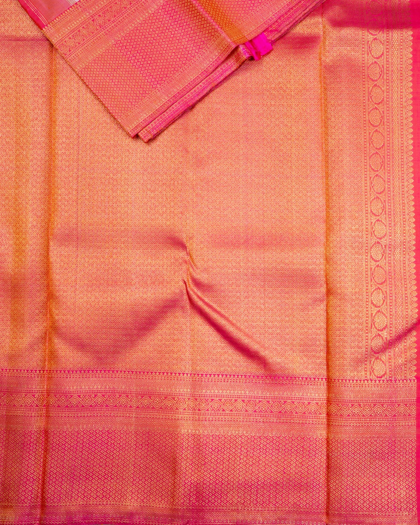 Pure Handloom Contrast Kanchipuram Silk Saree with Traditional Temple Block Brocade