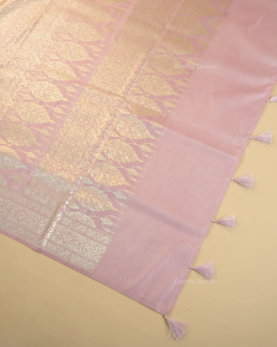 Pastel Lilac Premium Banarasi Katan Brocade Silk Saree (D27)