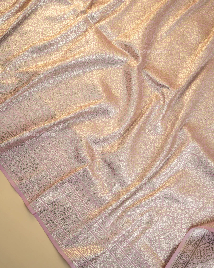 Pastel Lilac Premium Banarasi Katan Brocade Silk Saree (D27)