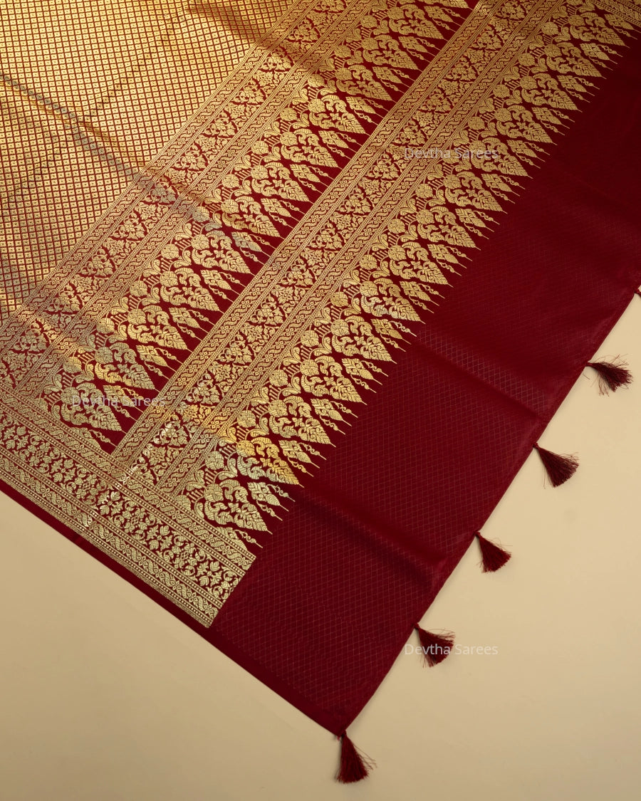 Maroon Premium Banarasi Katan Brocade Silk Saree (D22)