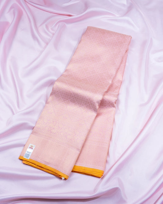 Pure Handloom Kanchipuram Silk Saree with Diamond Checks and Highlight Borders