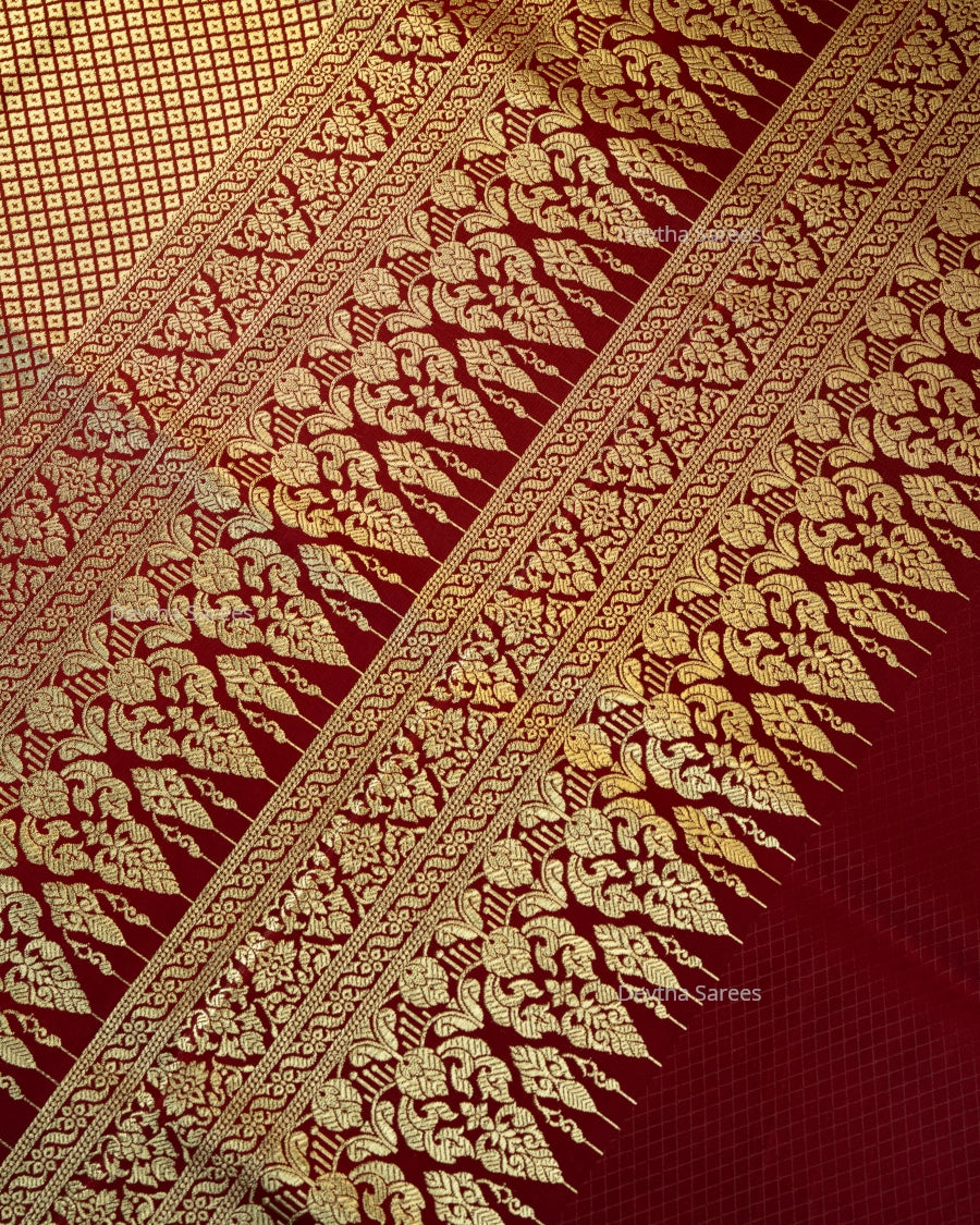 Maroon Premium Banarasi Katan Brocade Silk Saree (D22)