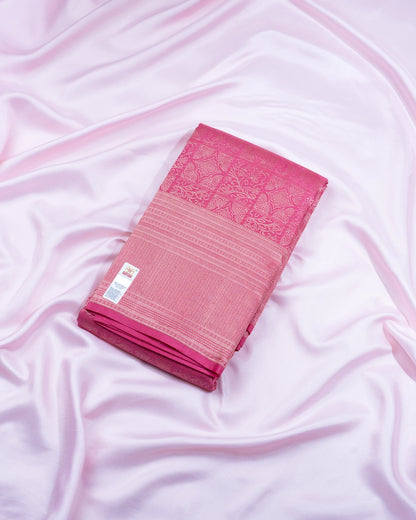 Pure Handloom Kanchipuram Silk Saree with Floral Block Brocade