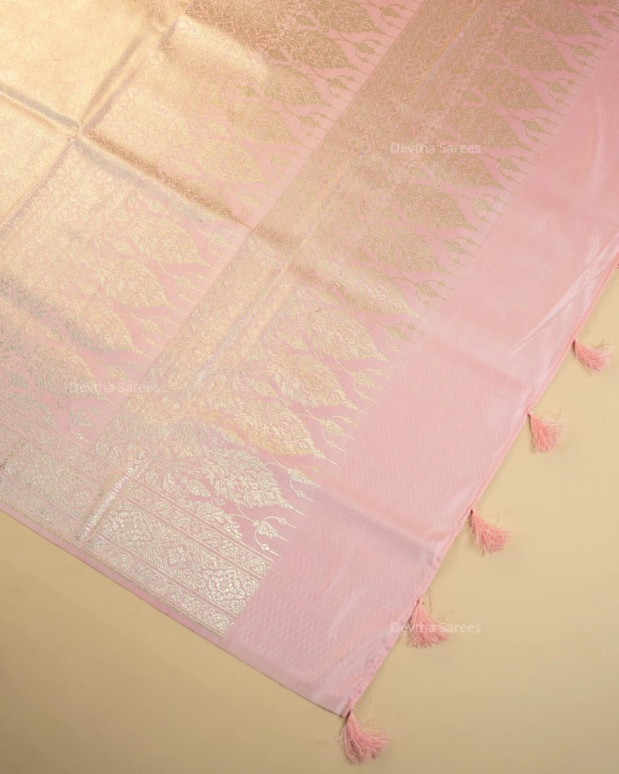 Pastel Pink Premium Banarasi Katan Brocade Silk Saree (D28)
